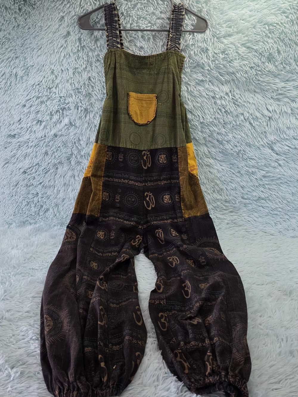 Olive Green Festival Harem Overalls with Patch Detail See measurements for fit